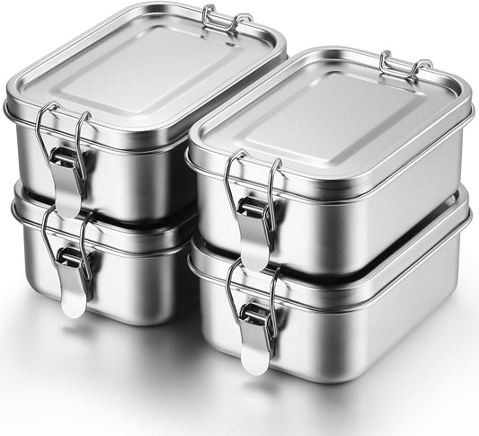 Umigy 4-Piece Stainless Steel Bento Lunch Box Set – 550ml Leak-Proof Metal Food Containers for Work, School & Meal Prep