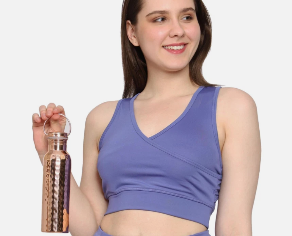 Pure Copper Water Bottle 600ml (99.74%) | Hammered Finish | Leakproof Carry Handle | Healthgoods AU