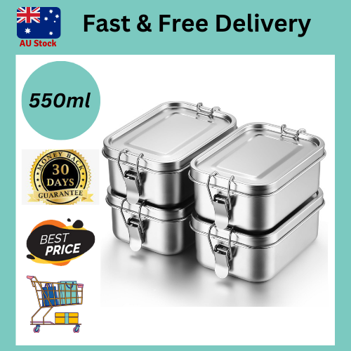 Umigy 4-Piece Stainless Steel Bento Lunch Box Set – 550ml Leak-Proof Metal Food Containers for Work, School & Meal Prep