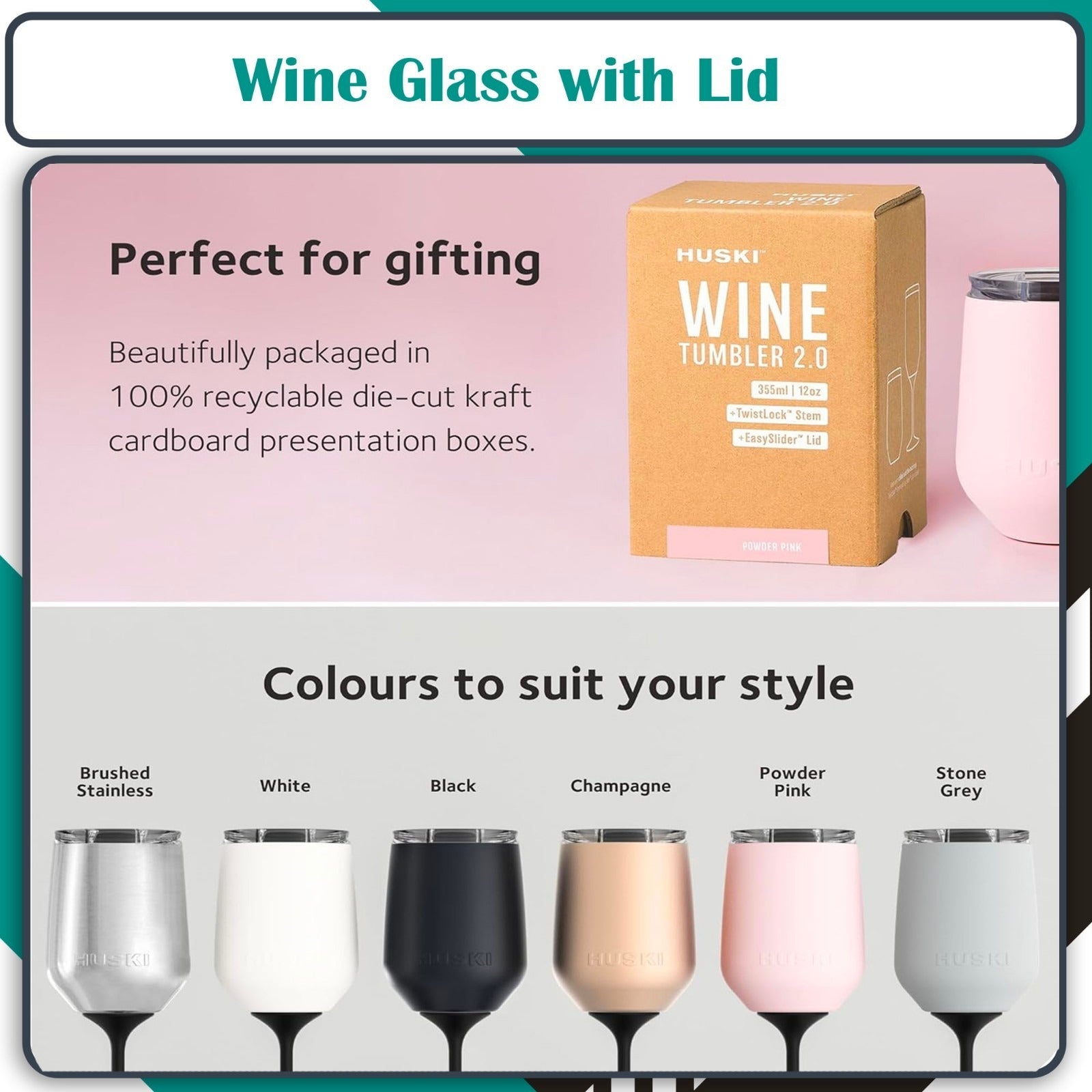 Huski Wine Tumbler 2.0 – 355ml Stainless Steel Insulated Wine Glass with Lid | AU Stock