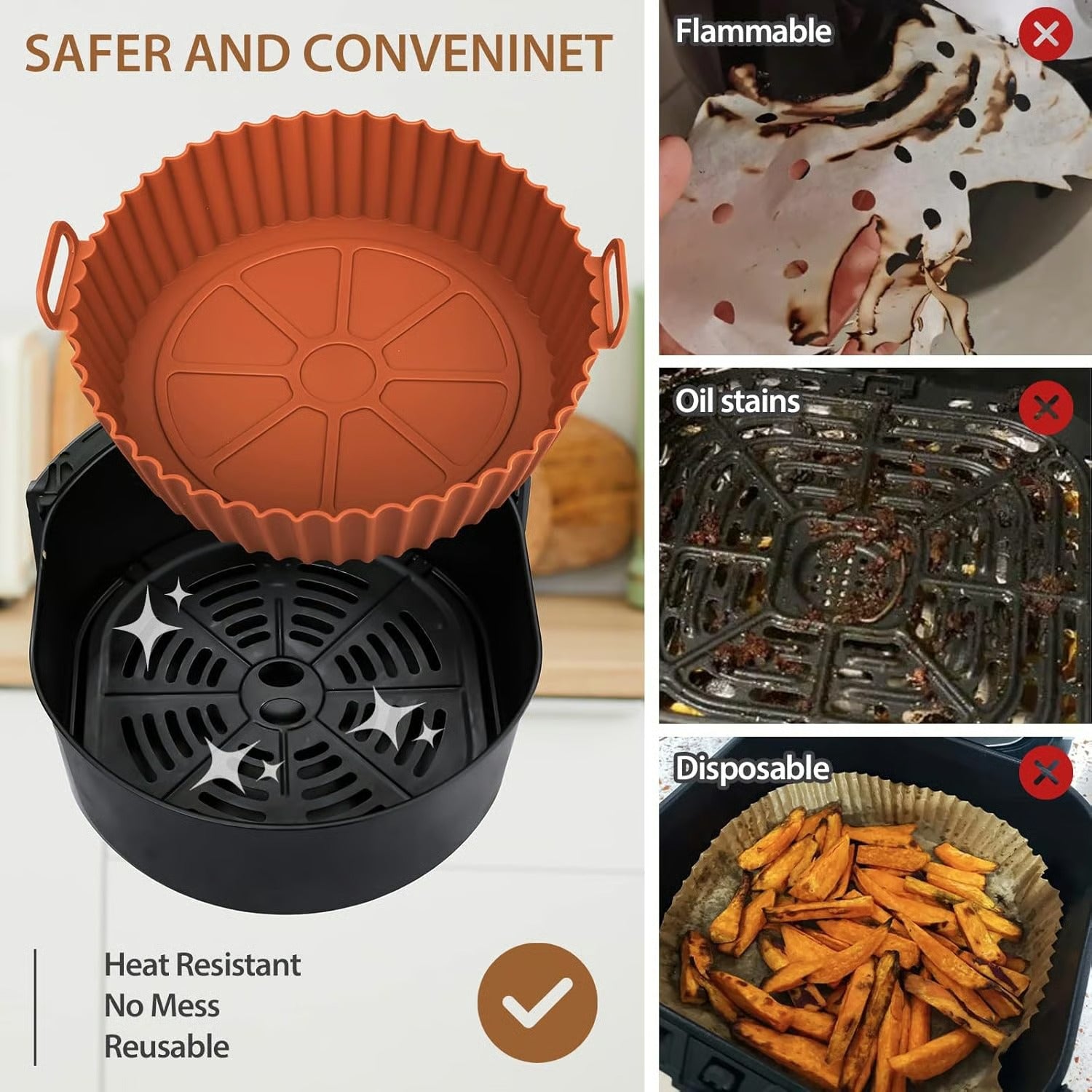 Reusable Silicone Air Fryer Liner — Non-Stick, Easy Clean, BPA Free | 5 Colours