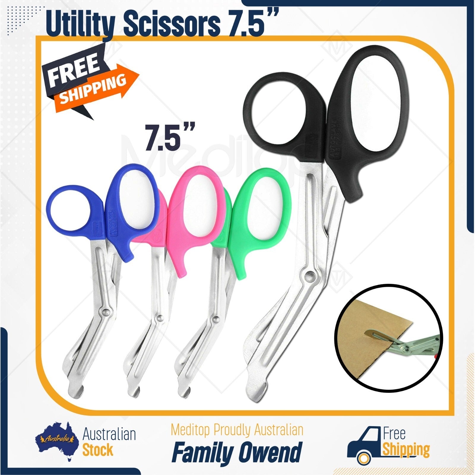 Meditop 7.5” EMT Medical Shears – Stainless Steel Bandage & Trauma Scissors (19CM)