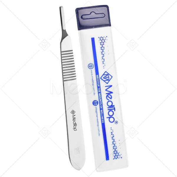 Meditop Surgical Scalpel Handle No. 3 with Sterile Blades (#10, #11, #12, #15) | Stainless Steel Reusable Handle