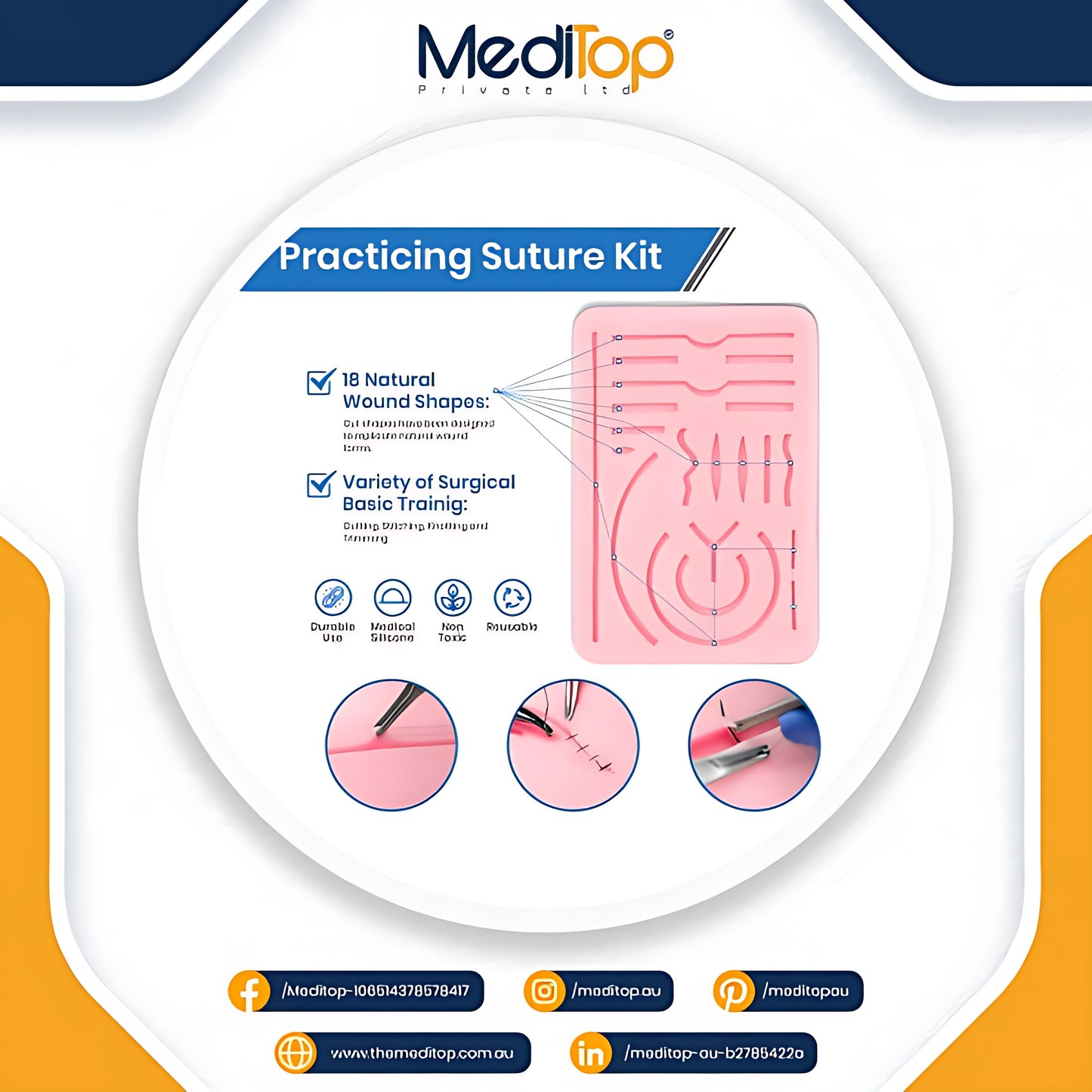 Neuro Surgery Suture Practice Pad – 3-Layer Human Skin Model (12mm) for Medical & Veterinary Training