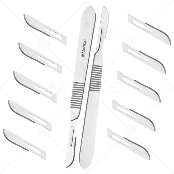 Meditop Surgical Scalpel Handle No. 3 with Sterile Blades (#10, #11, #12, #15) | Stainless Steel Reusable Handle
