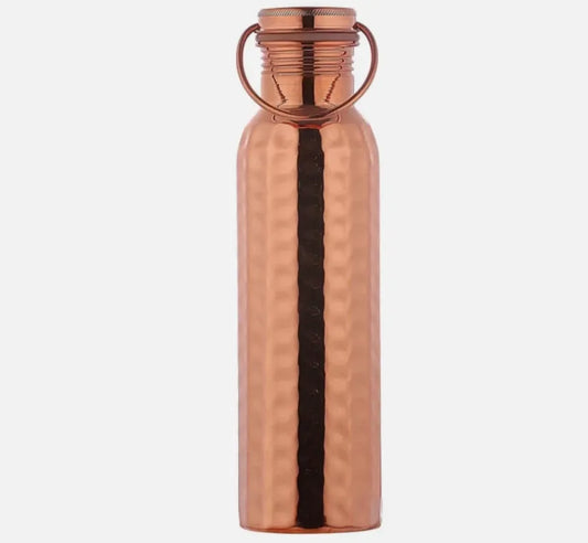 Pure Copper Water Bottle 600ml (99.74%) | Hammered Finish | Leakproof Carry Handle | Healthgoods AU